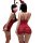 Sexy red rabbit girl costume set featuring ruched dress, bunny ears, and fishnet stockings, perfect for festive allure and pl...