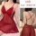 Red sexy lace sleep dress - backless sheer plus size lingerie for small bust, pure temptation nightwear