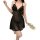A woman wears a black sheer lace sleep dress with delicate detailing, holding white flowers. the backless design features ele...