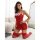 Woman wearing red lace sleepwear set, sheer bodycon lingerie with matching stockings, seductive nightwear for women.