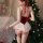 Red velvet bunny costume for women - seductive lace backless bodysuit with ties & cutouts, featuring festive design and elega...