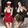 Red velvet deep v lingerie set - retro christmas design featuring lace trim and seductive silhouette, perfect for festive sle...