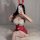 Luxury red velvet and mesh sleep dress set with festive rabbit ears, perfect holiday lingerie for women.