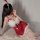 Luxury red velvet and mesh sleep dress set with festive rabbit ears, perfect holiday lingerie for women.