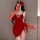 Red velvet seductive lounge dress - pure & tempting holiday mini skirt set for women, featuring lace-up design and sheer glov...