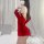 Red velvet sexy lingerie set - retro chinese new year pure & tempting outfit for women, featuring a daring red dress with off...