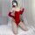 Red velvet sexy lingerie set - retro chinese new year pure & tempting outfit for women, featuring a bold red design with eleg...