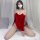 Red velvet sexy lingerie set - retro chinese new year pure & tempting outfit for women, featuring a striking red dress with l...