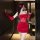 Red velvet sexy new year lingerie dress – sheer lace bodycon with sparkling rhinestones & backless design