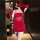 Red velvet sexy new year lingerie dress – sheer lace bodycon with sparkling rhinestones & backless design