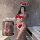 Red new year bunny lingerie set - sexy no-remove rabbit girl bodysuit & matching accessories, featuring festive red and white...