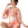 Elegant pink retro japanese kimono lingerie set featuring floral patterns, lace bodysuit with cut-out details, and waist-cinc...