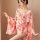 Elegant pink retro kimono lace lingerie set with sheer sleeves, perfect for women seeking sexy allure and classic design char...
