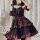 A black and red plaid rock gothic lolita dress featuring a double-sided design, strapless bodice, and layered ruffles.