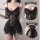 Sheer black lace sleepwear set with mesh camisole and shorts, featuring a romantic princess-style design for women.