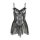 Sheer black lace camisole nightwear with floral details and tulle skirt, part of romantic lace sleepwear set for women.