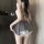 Romantic moonlit blossom couple lingerie set - cute japanese school uniform style backless jumpsuit for women, featuring eleg...
