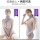 Model wearing romantic sheer lace lingerie set with open-front backless knit sweater and mini skirt sleepwear outfit, shown f...
