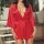 Elegant red silk sleepwear set featuring deep v-neckline and flowing sleeves, perfect for spa, sauna, and lounge wear.