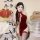 Elegant red silk velvet qipao lingerie set featuring lace-up design, cut-outs, and mandarin buttons, perfect for chinese-styl...