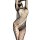 Woman wearing ruiyun leopard print sheer mesh bodystocking with irregular cutouts and backless design.
