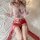 A woman models a ruolan sexy chinese-inspired lingerie set featuring sheer hanfu-style doudou and tie-strap skirt, showcasing...