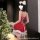 Sexy red dress with lace trim and heart bow, perfect for christmas and new year live streaming.
