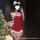 Sexy red velvet dress with bow and cat ears, perfect for christmas and new year live streaming.