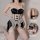 Sexy maid costume set featuring black and white design, open-crotch style, perfect for women seeking seductive allure.