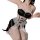 Sexy maid costume set featuring black satin bodice with ruffles, sheer skirt, and open-crotch design for women, perfect for s...