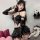 Sexy lace pu leather lingerie set featuring cute anime devil cosplay elements like cutouts and ties, perfect for bold fashion...