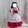 A woman poses wearing a s4xl maid costume cosplay dress, featuring a red and white lolita-style outfit with ruffles and bows....