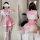 Pink sailor uniform cosplay costume with pleated skirt, crop top, and cat ears for adult role play.