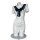 White sailor-style lingerie dress with navy bow, sheer cutouts, and ruched sides for seductive role play.