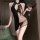 Satin lace flagpole dress with sheer design, perfect for intimate moments and romantic date nights.