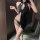 Satin lace flagpole dress with sheer design, perfect for intimate moments and romantic date nights.