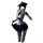 A stylish schoolgirl jk uniform lingerie set featuring a navy blue pleated skirt, white lace bra with bows, and thigh-high st...