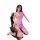 Woman wearing seductive backless lace sleepwear with adjustable halter neck, posing on a chair in soft lighting.