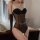 Seductive bedroom lingerie set - provocative temptation sleepwear & date night outfit for women, featuring a black sheer body...