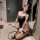 Seductive bunny girl lingerie set - modest yet alluring open-crotch sleepwear for small busts, featuring black bodice with wh...