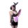 Woman in black bunny girl lingerie set with ears, mask, and apron. provocative sleepwear costume for women.