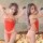 Seductive chinese-style busty sleepwear set featuring cheongsam-inspired design with vibrant red colors and intricate pattern...