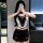 Seductive cross-strap deep v secretary cosplay outfit with cheeky tied details and red bows.