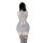 Back view of gray knit crop top with lace-up back and sheer thigh-high socks.