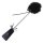 Black feather tickler with leather handle and ribbon ties for playful sensory play.