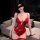 Seductive lace bodysuit featuring sheer cut-out design, open-crotch style, and removable pads for sensual allure.