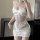 Seductive lace bodysuit featuring open-crotch design, perfect for sexy sleepwear or maid costumes. elegant white lace details...