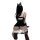 Woman wearing black lace lingerie set with sheer mesh bodysuit, garter stockings, and cat ears, viewed from behind.
