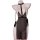 Seductive black sheer chemise with strapless hook-neck, gold chains, and back cutouts for erotic sm-inspired allure.