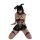 Seductive lace-up vinyl bodysuit for women featuring open cups, crotchless design, mini skirt, and sexy uniform style with bu...